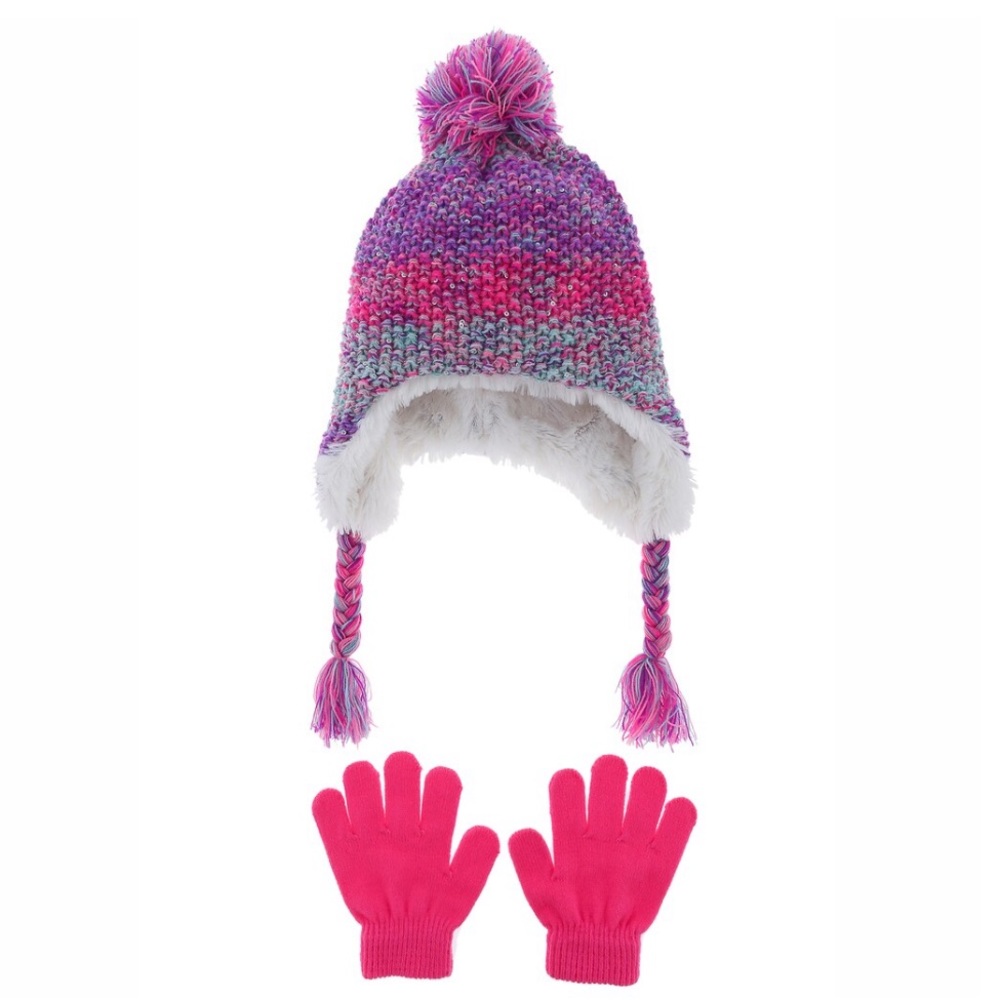 Girls Size 4-6X SO Space Dye Hat and Glove Set